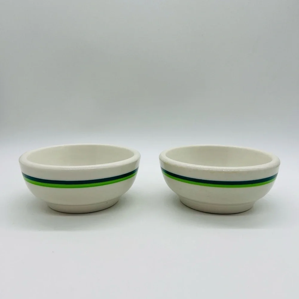Wallace China California U.S.A. Striped Set of 2 Ceramic Bowls - Green and Blue